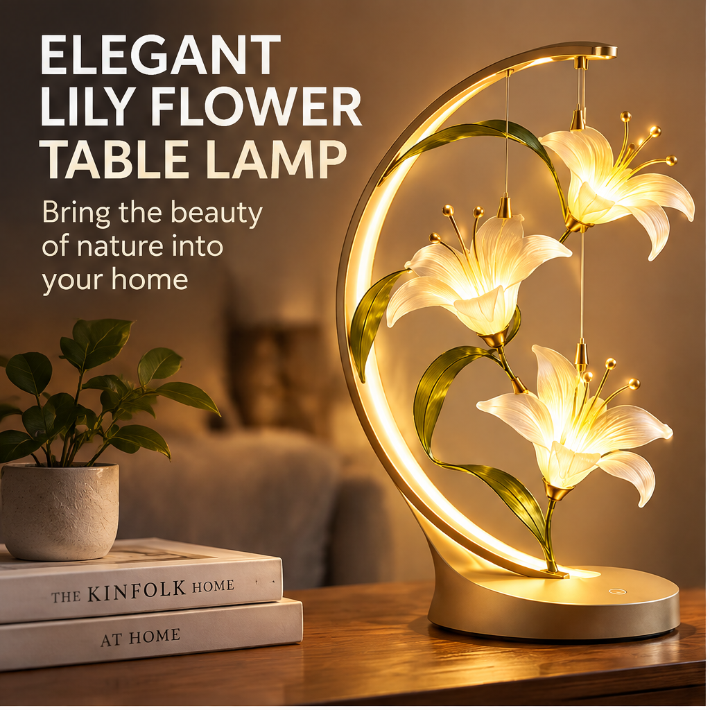 Lily Flower LED Table Lamp – Crescent Arc Bedside Light