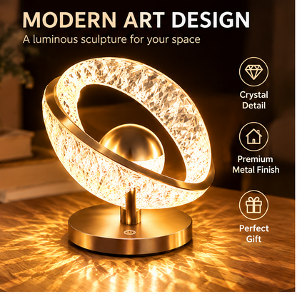 Crystal Ring Table Lamp – 360° Rotatable Touch Dimmable Light
