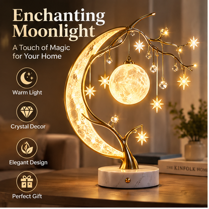 Crescent Moon Tree Lamp – Crystal & Star Decorative Night Light