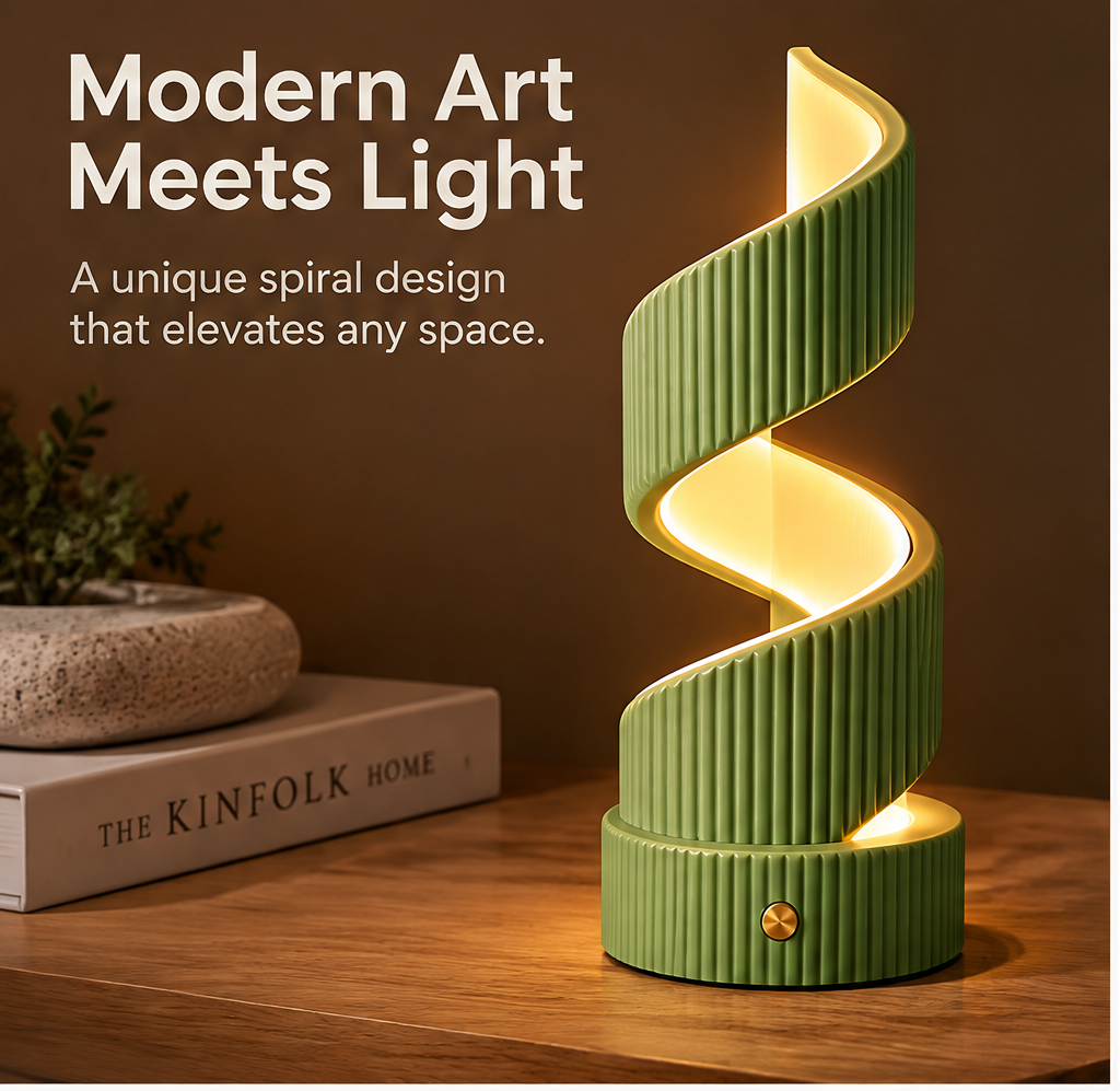 Spiral LED Table Lamp with Remote – Modern Ribbed Sculptural Light