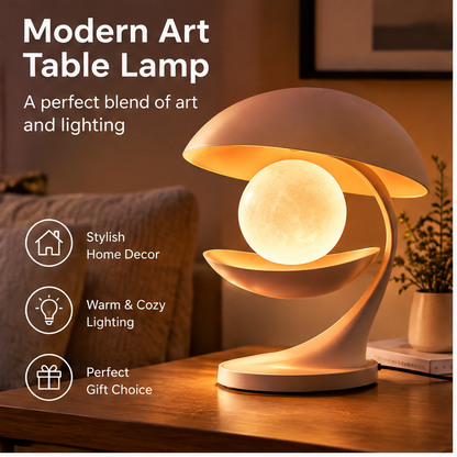 Modern Art Table Lamp – Sculptural Floating Sphere Dimmable Light