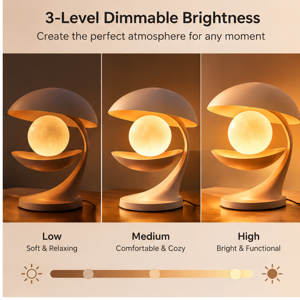 Modern Art Table Lamp – Sculptural Floating Sphere Dimmable Light