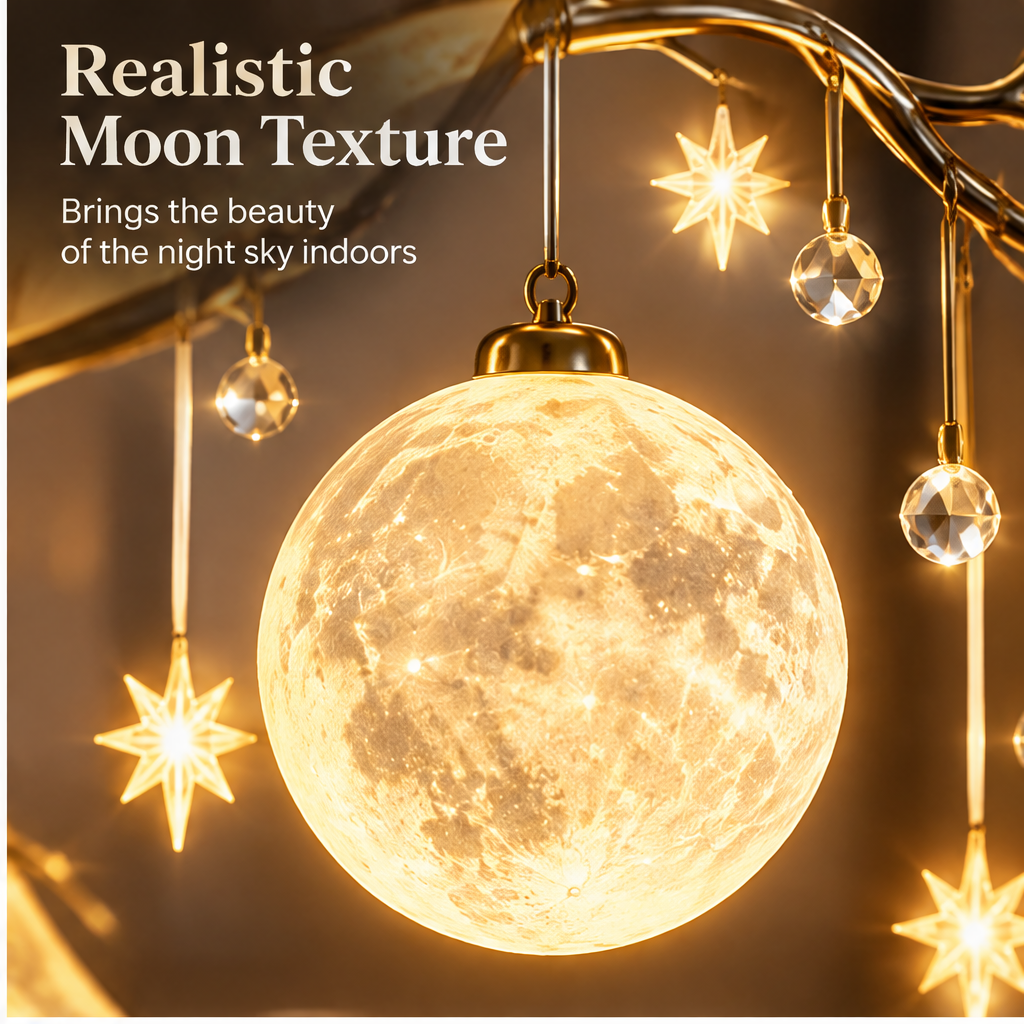 Crescent Moon Tree Lamp – Crystal & Star Decorative Night Light