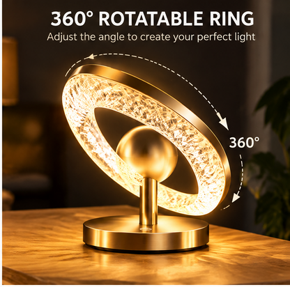 Crystal Ring Table Lamp – 360° Rotatable Touch Dimmable Light