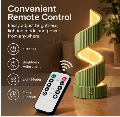 Spiral LED Table Lamp with Remote – Modern Ribbed Sculptural Light
