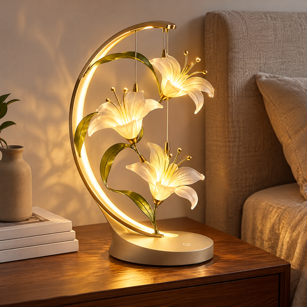 Lily Flower LED Table Lamp – Crescent Arc Bedside Light