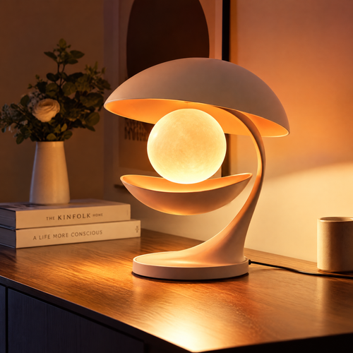 Modern Art Table Lamp – Sculptural Floating Sphere Dimmable Light