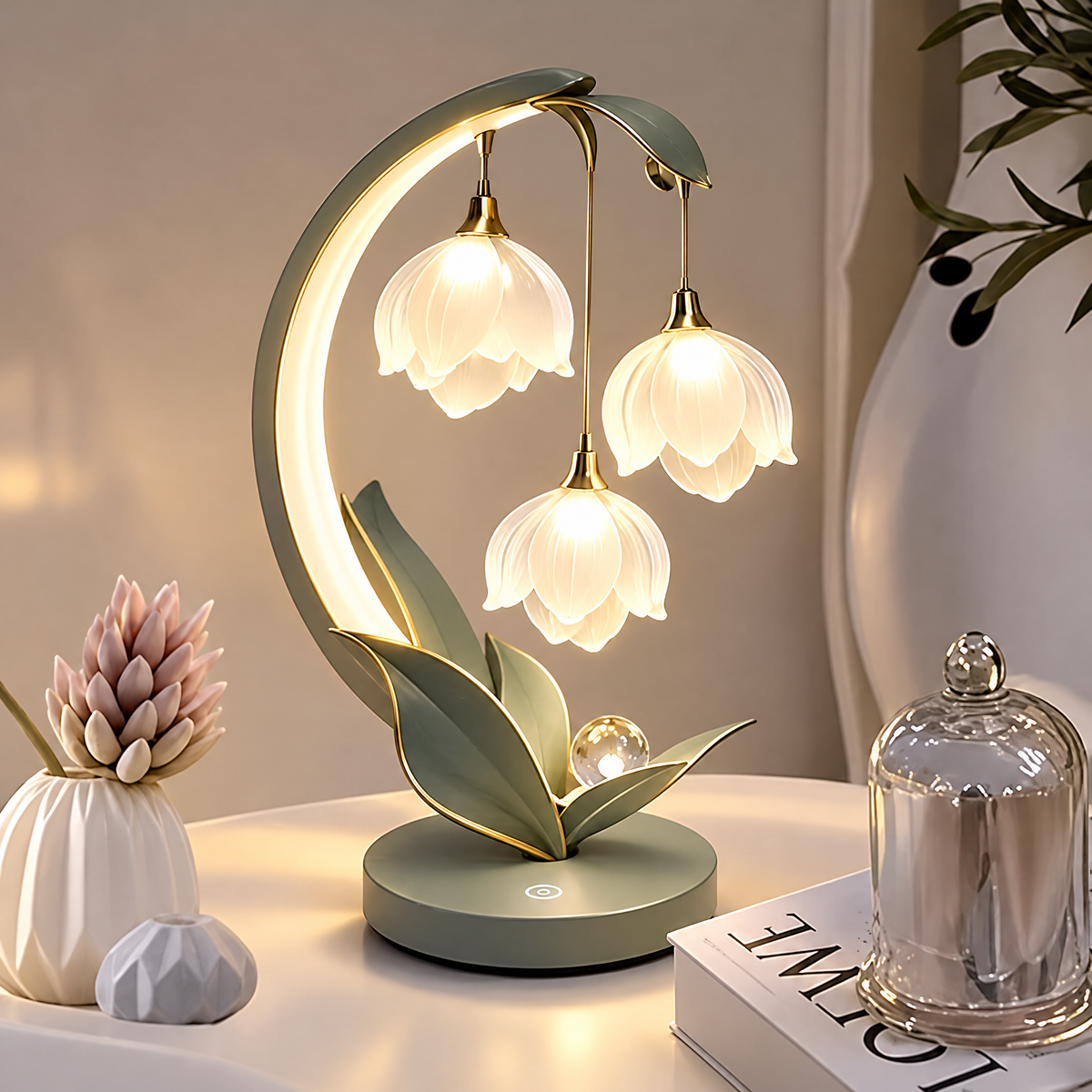 Lily of the Valley Flower Table Lamp – Glass Shade Touch Light
