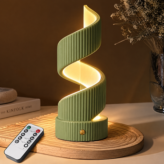 Spiral LED Table Lamp with Remote – Modern Ribbed Sculptural Light