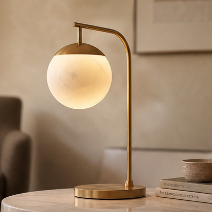 Brass Globe Table Lamp – Marble Texture Glass Shade Touch Dimmable Light