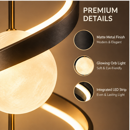 Modern Spiral Orb Table Lamp – Black Metal LED Sculptural Light