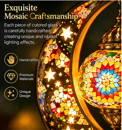 Mosaic Moon Table Lamp – Handcrafted Glass Crescent & Star Lamp