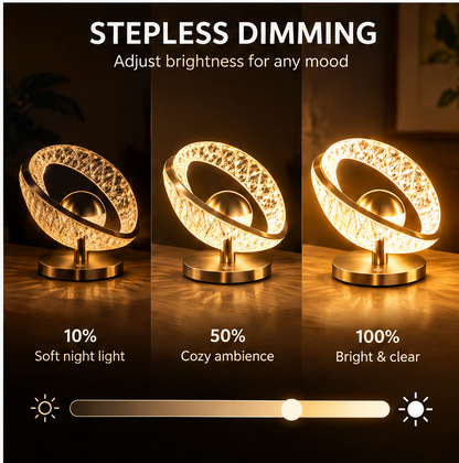 Crystal Ring Table Lamp – 360° Rotatable Touch Dimmable Light