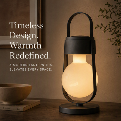 Modern Lantern Table Lamp – Rechargeable Cordless Metal & Frosted Glass Light