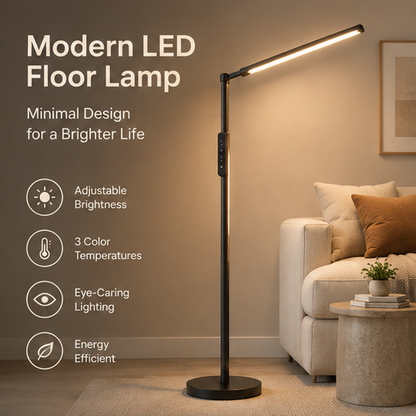 Modern LED Floor Lamp – Adjustable Height & Rotating Head, 3 Color Temperatures, Dimmable