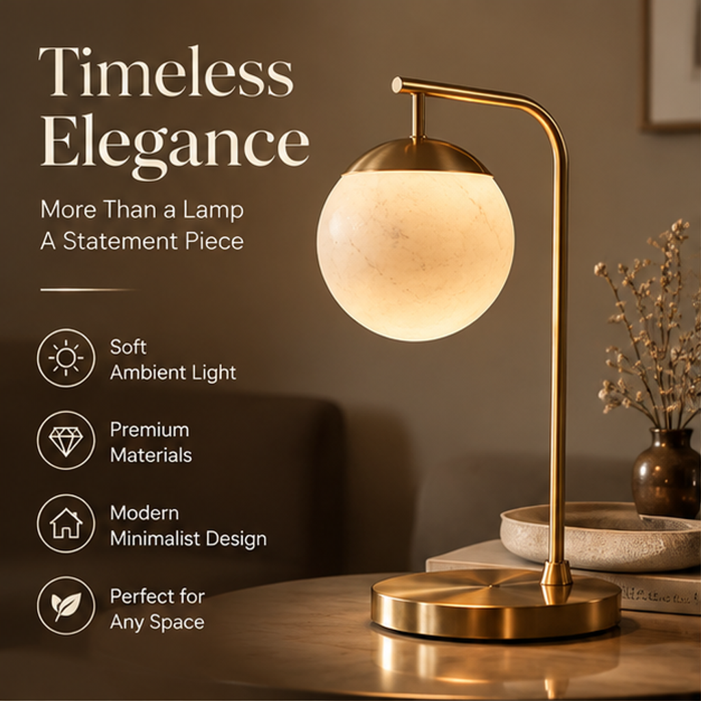 Brass Globe Table Lamp – Marble Texture Glass Shade Touch Dimmable Light