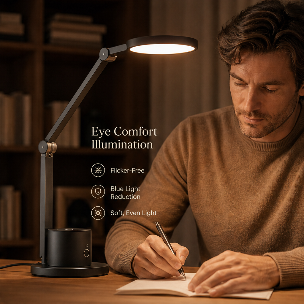 Adjustable LED Desk Lamp – Eye-Care Touch Dimmable Swing Arm Light