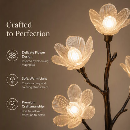 Magnolia Tree Floor Lamp – Sculptural Branch Light with 5 Blooming Flower Shades
