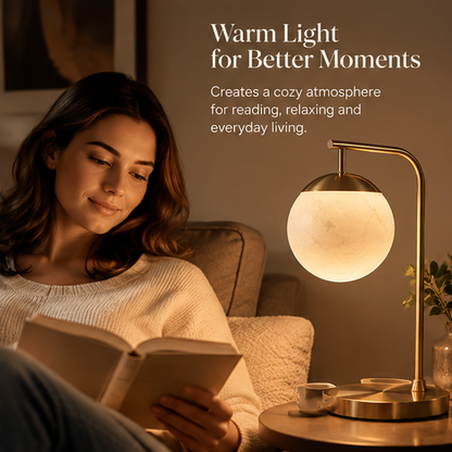 Brass Globe Table Lamp – Marble Texture Glass Shade Touch Dimmable Light