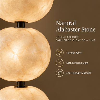 Alabaster Stone Floor Lamp – Stacked Orb Sculptural Light with Black Metal Base