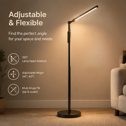 Modern LED Floor Lamp – Adjustable Height & Rotating Head, 3 Color Temperatures, Dimmable