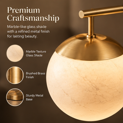 Brass Globe Table Lamp – Marble Texture Glass Shade Touch Dimmable Light