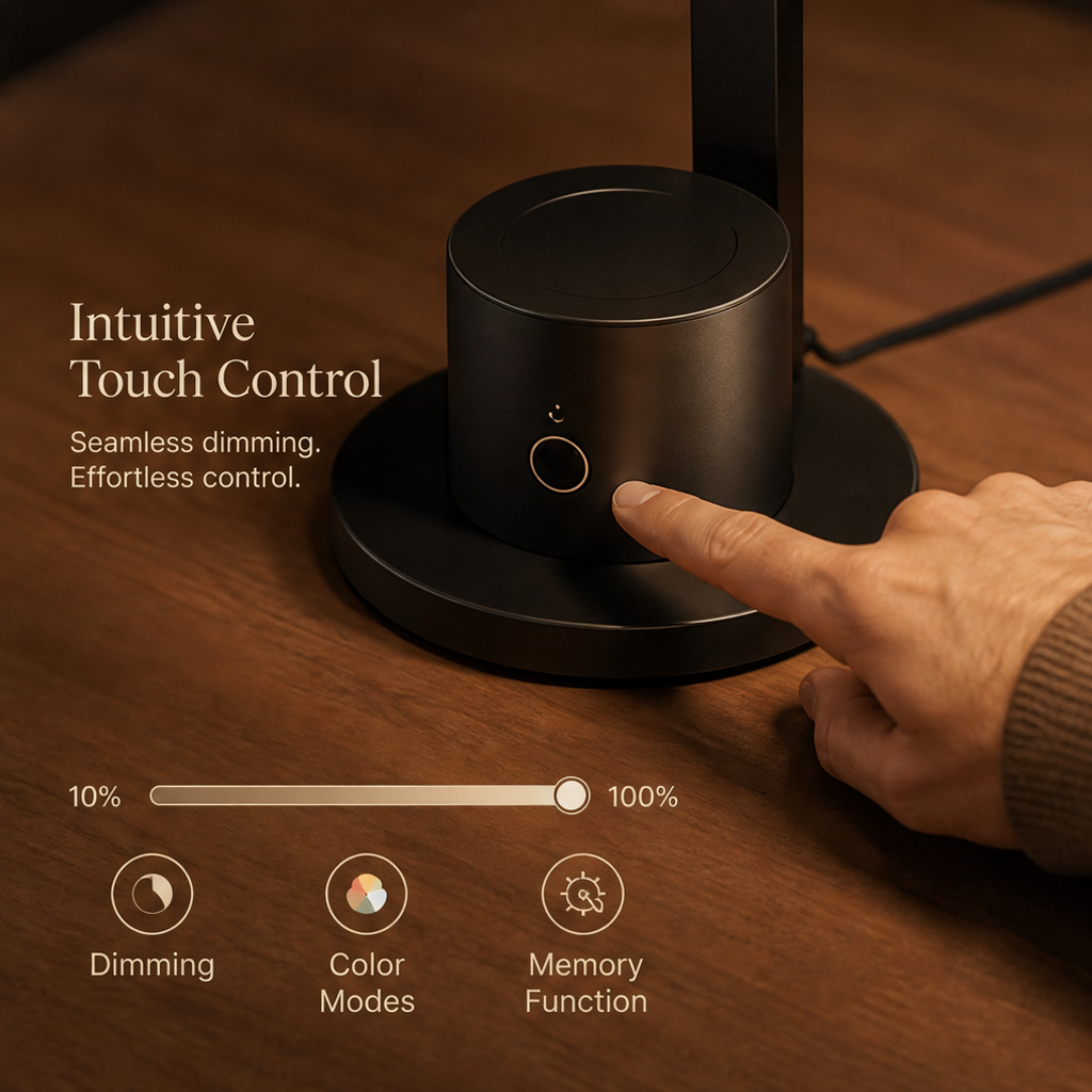 Adjustable LED Desk Lamp – Eye-Care Touch Dimmable Swing Arm Light