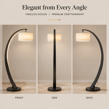 Modern Arc Floor Lamp – LED Light Strip Arc with Linen Drum Shade, Stepless Dimming